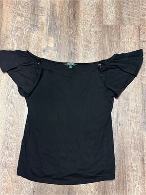 Lauren Ralph Lauren Women’s Flutter Sleeve Back Blouse Top 100% Cotton Large